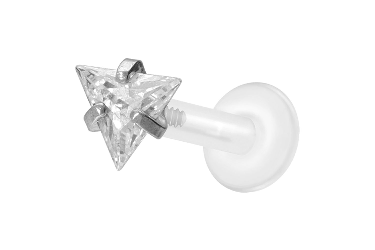 PTFE Labret Piercing mit Innengewinde + Titan-Aufsatz EINGEFASSTES KRISTALLDREIECK